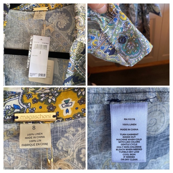 Magaschoni NWT Linen Collared Long Sleeve Button Cuff Tie-Wrap Midi Dress 8 - Picture 12 of 13